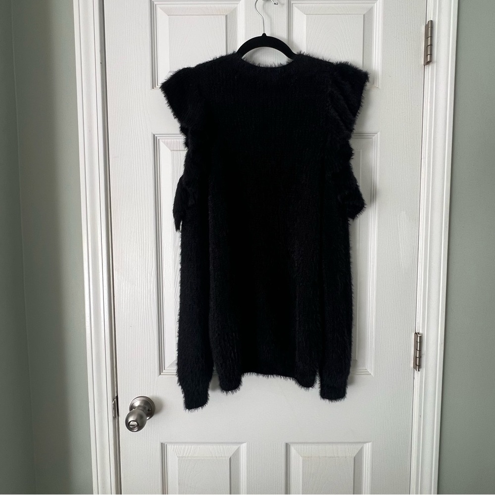 Ruffle cold shoulder sweater